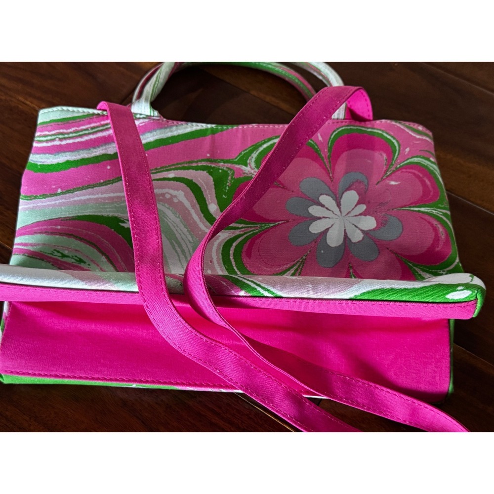 Estee Lauder Tote Bag Womens OS Pink Green Excellent Floral Psychedelic Canvas